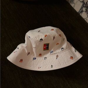 Nike White Tennjs Bucket Hat with Multicolor Icons